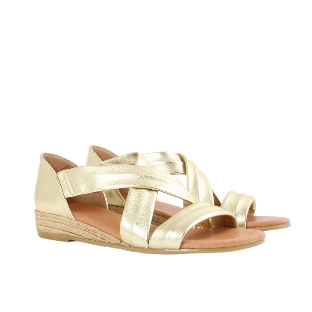 NAYARA SOFT LEATHER GOLD ESPADRILLE SANDALS