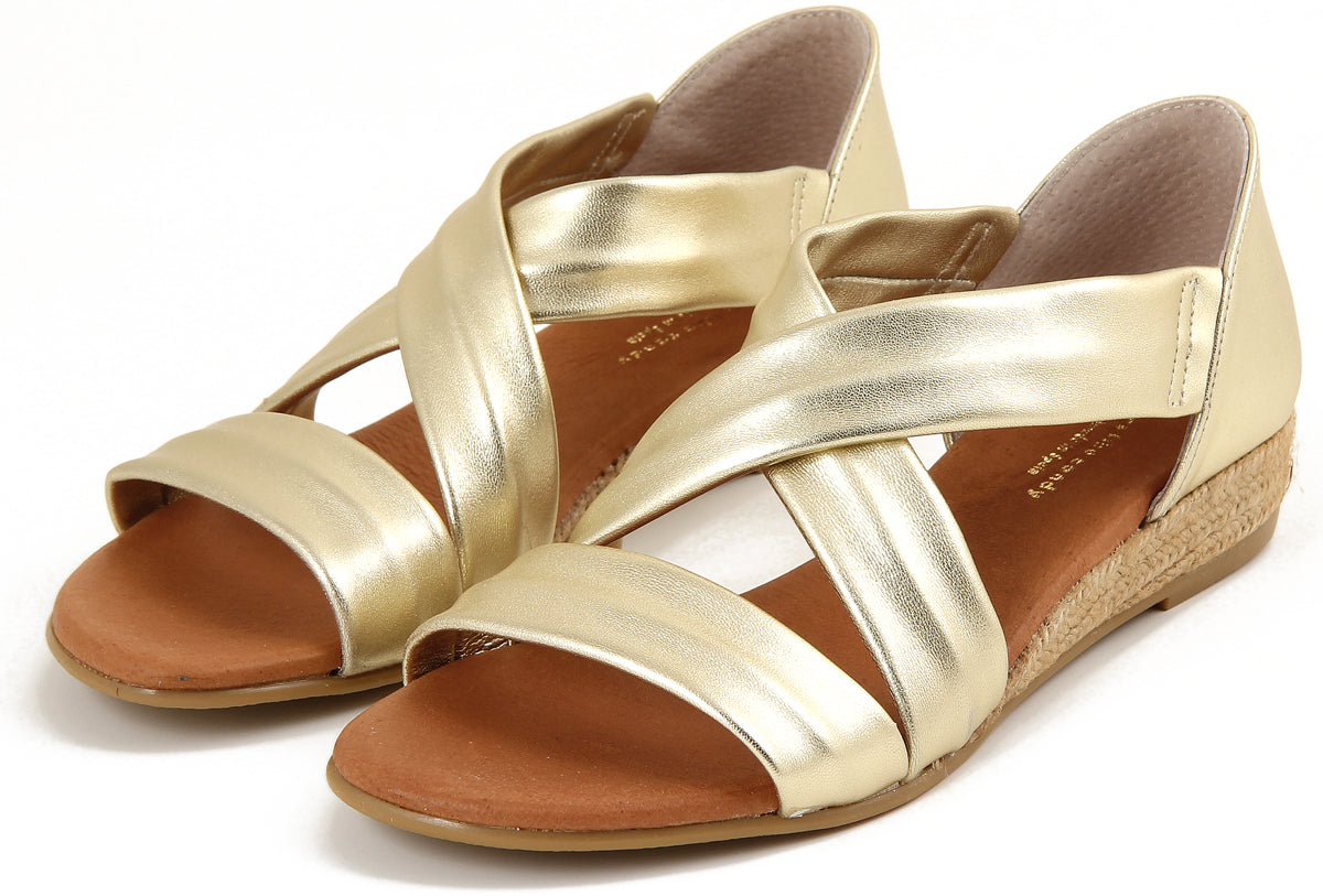 NAYARA SOFT LEATHER GOLD ESPADRILLE SANDALS