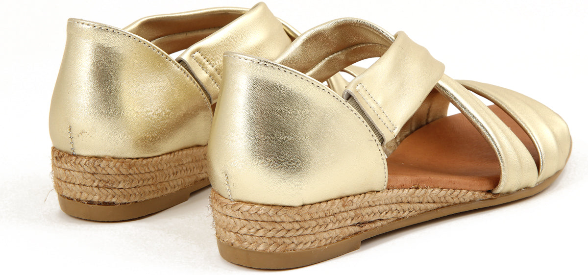 NAYARA SOFT LEATHER GOLD ESPADRILLE SANDALS