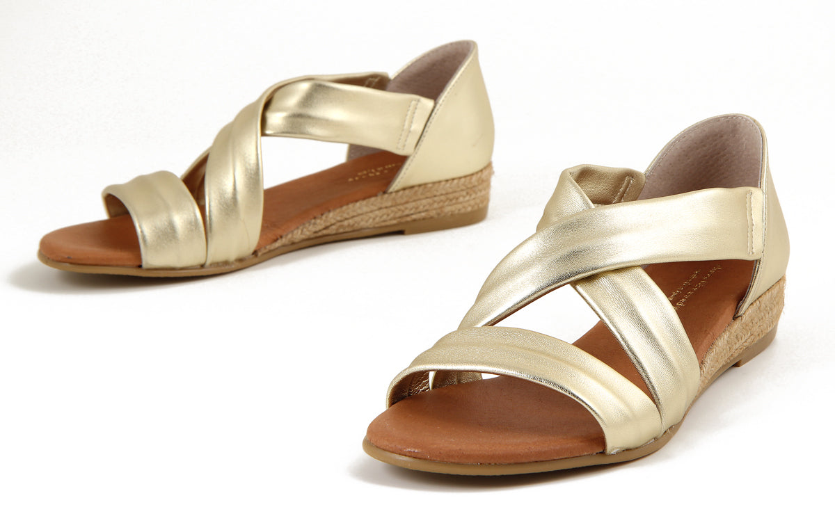 NAYARA SOFT LEATHER GOLD ESPADRILLE SANDALS