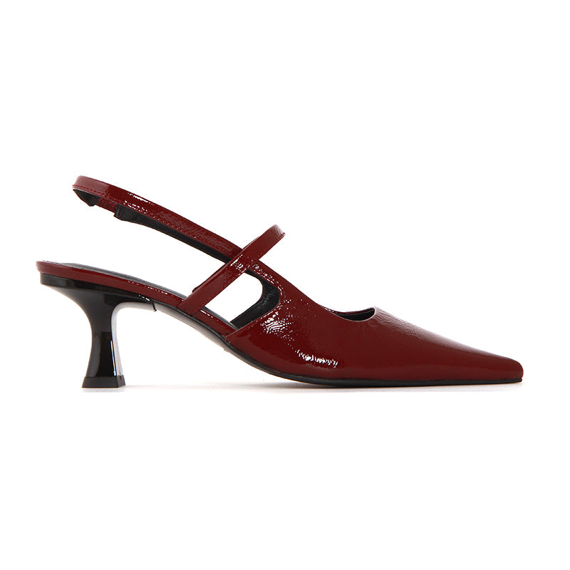 SLINGBACK SOFT SHINY WINE RED HEELS