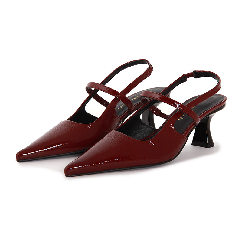 SLINGBACK SOFT SHINY WINE RED HEELS
