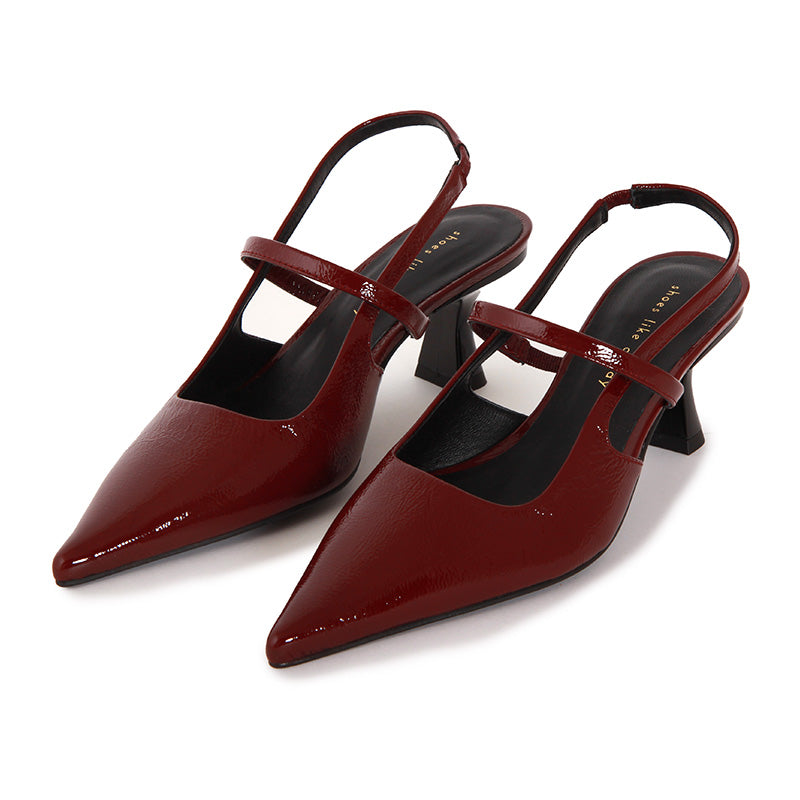 SLINGBACK SOFT SHINY WINE RED HEELS