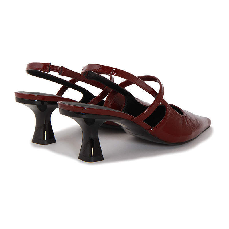 SLINGBACK SOFT SHINY WINE RED HEELS