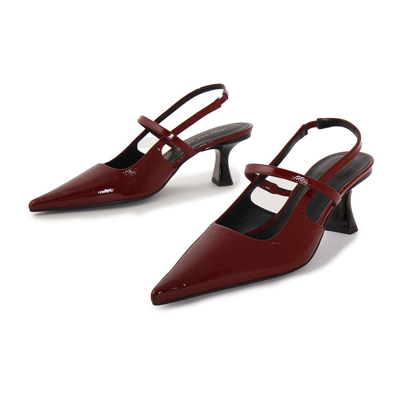 SLINGBACK SOFT SHINY WINE RED HEELS
