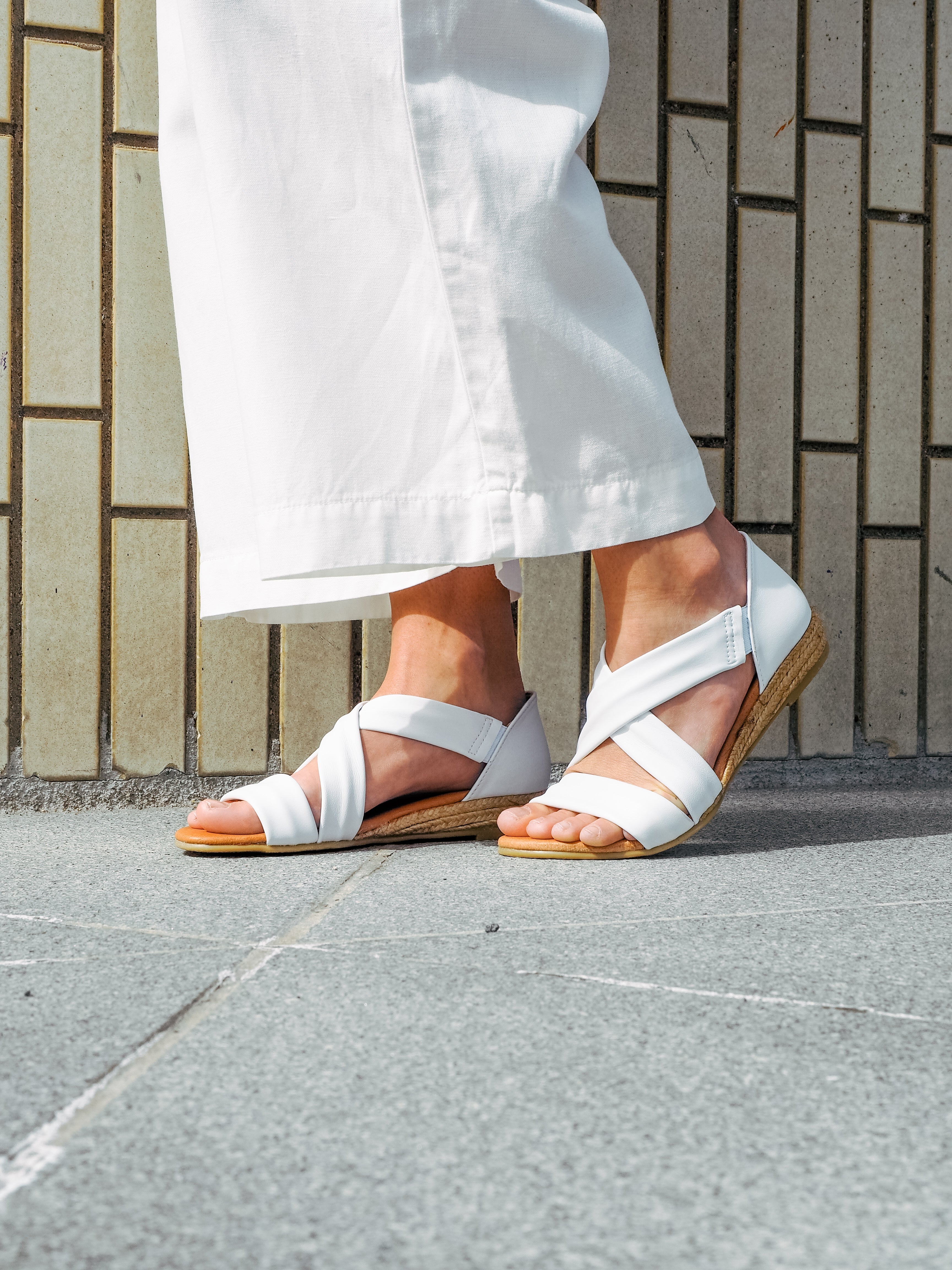 NAYARA SOFT LEATHER WHITE ESPADRILLE SANDALS