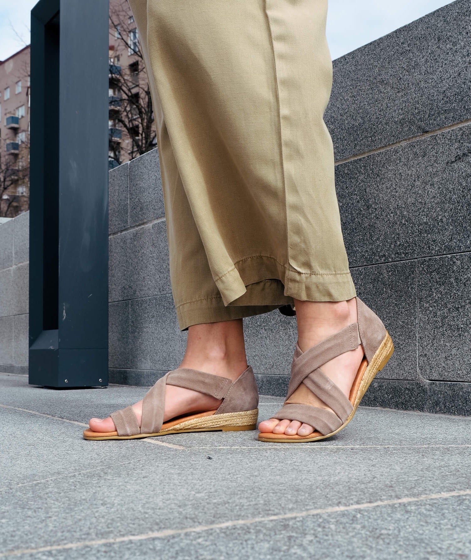 NAYARA SOFT SUEDE GREIGE ESPADRILLE SANDALS