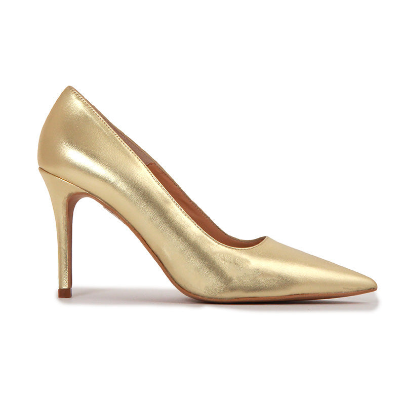 SCARLET SOFT LEATHER GOLD HEELS