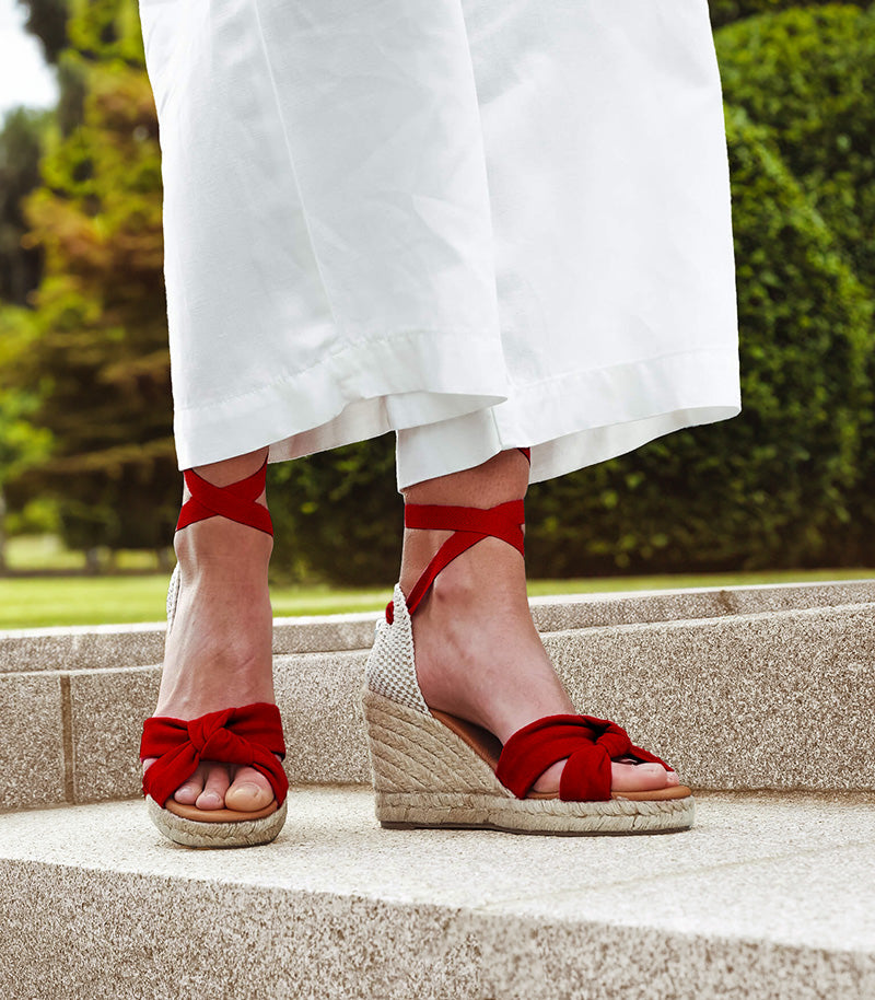 LOLA LOW HOT RED SOFT SUEDE PLATFORM ESPADRILLES