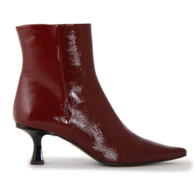 SELENA SOFT SHINY WINE RED ANKLE BOOTS