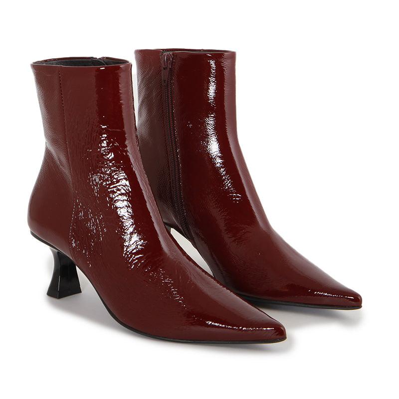 SELENA SOFT SHINY WINE RED ANKLE BOOTS