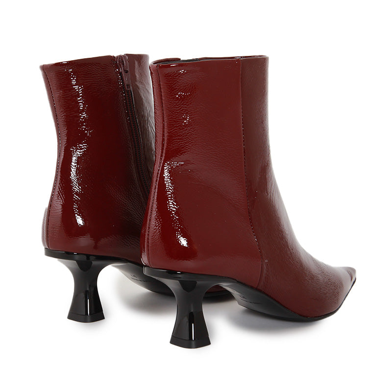 SELENA SOFT SHINY WINE RED ANKLE BOOTS