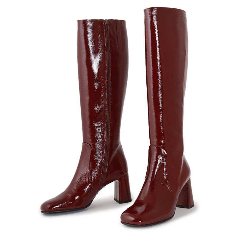 LUCE SOFT SHINY WINE RED BOOTS