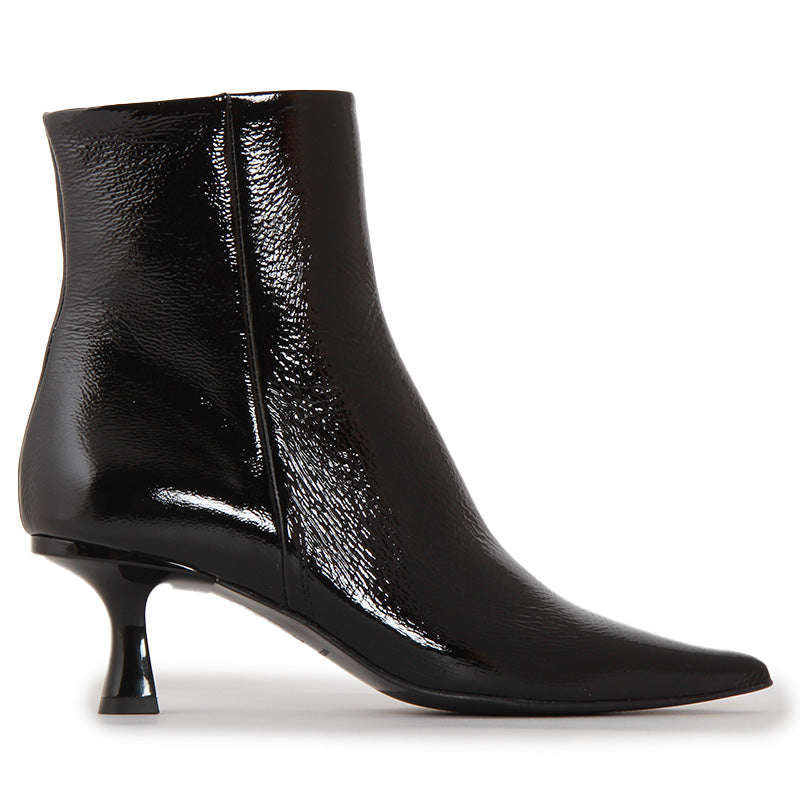 SELENA SOFT SHINY BLACK ANKLE BOOTS