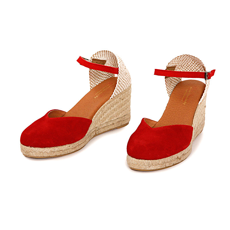 PENELOPE HOT RED SUEDE PLATFORM ESPADRILLES