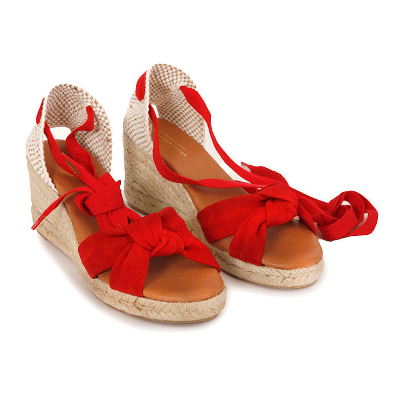 LOLA LOW HOT RED SOFT SUEDE PLATFORM ESPADRILLES