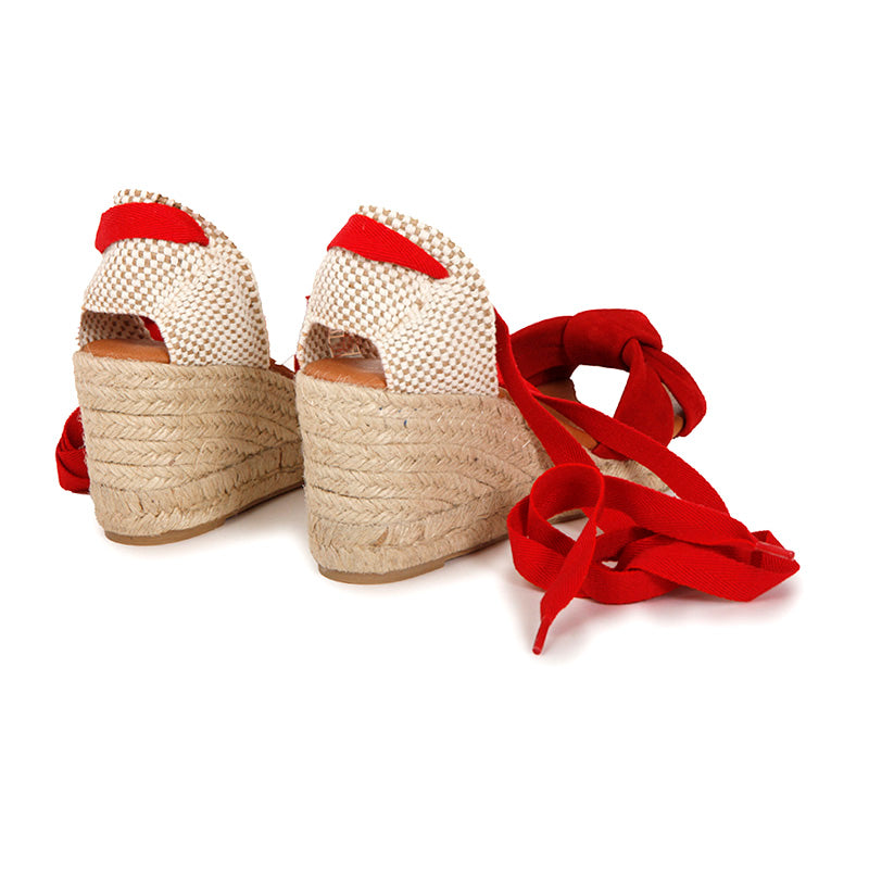 LOLA LOW HOT RED SOFT SUEDE PLATFORM ESPADRILLES