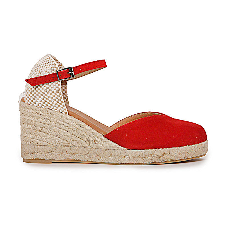 PENELOPE HOT RED SUEDE PLATFORM ESPADRILLES