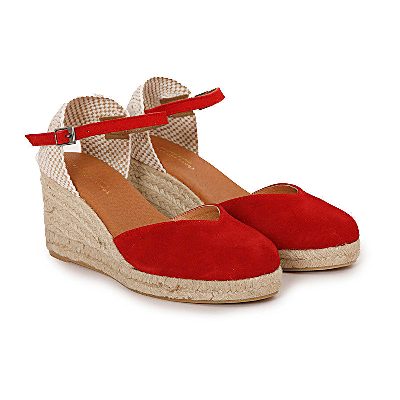 PENELOPE HOT RED SUEDE PLATFORM ESPADRILLES
