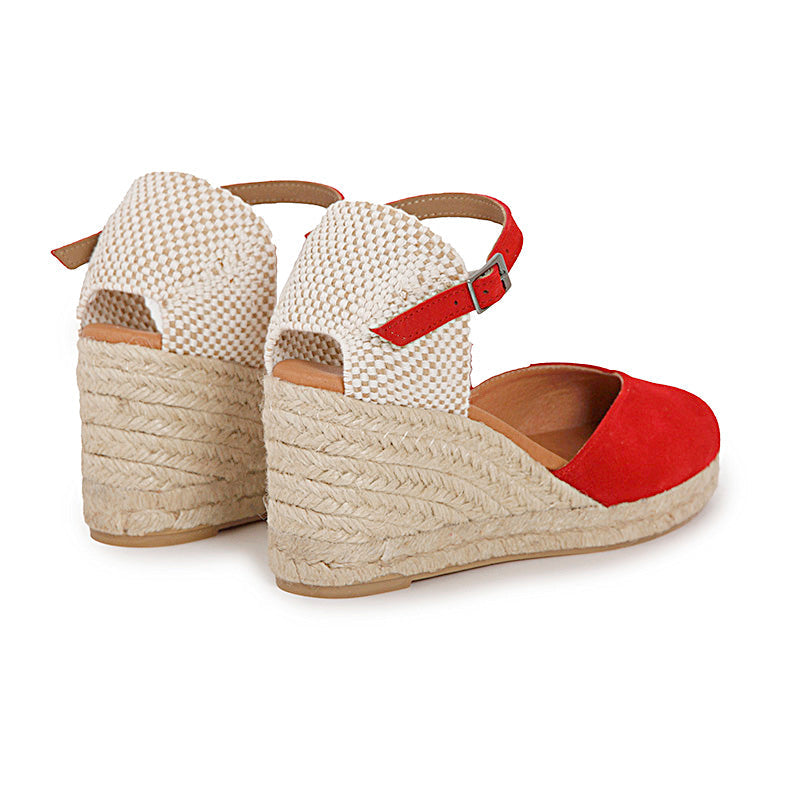 PENELOPE HOT RED SUEDE PLATFORM ESPADRILLES