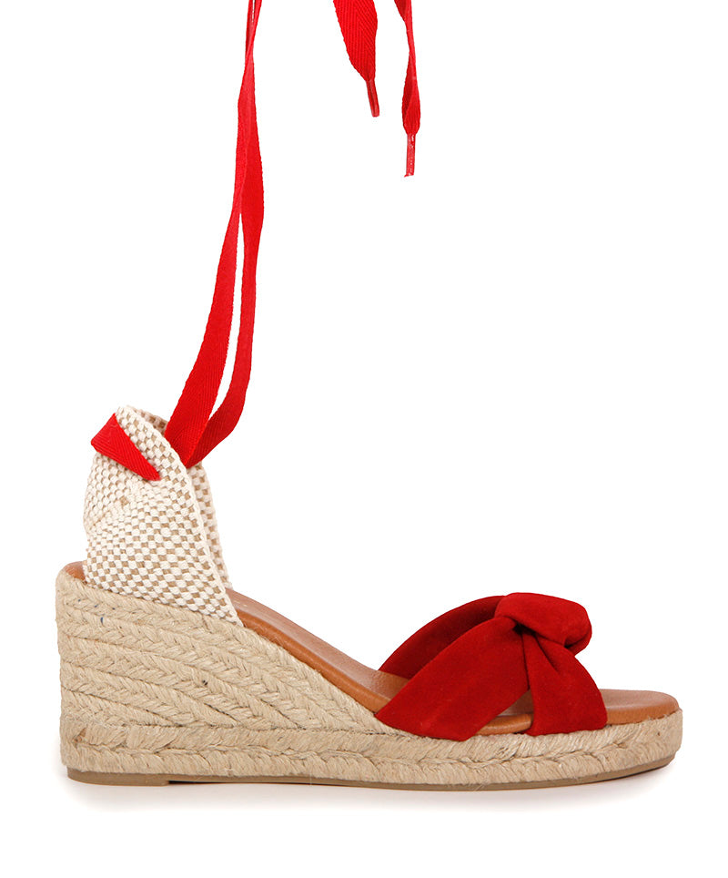 LOLA LOW HOT RED SOFT SUEDE PLATFORM ESPADRILLES