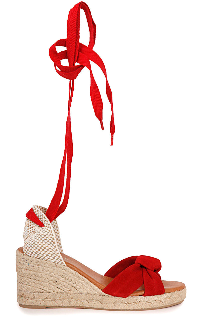 LOLA LOW HOT RED SOFT SUEDE PLATFORM ESPADRILLES