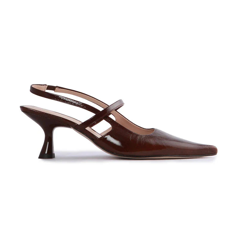 MAYA SOFT SHINY CHOCO SLINGBACKS