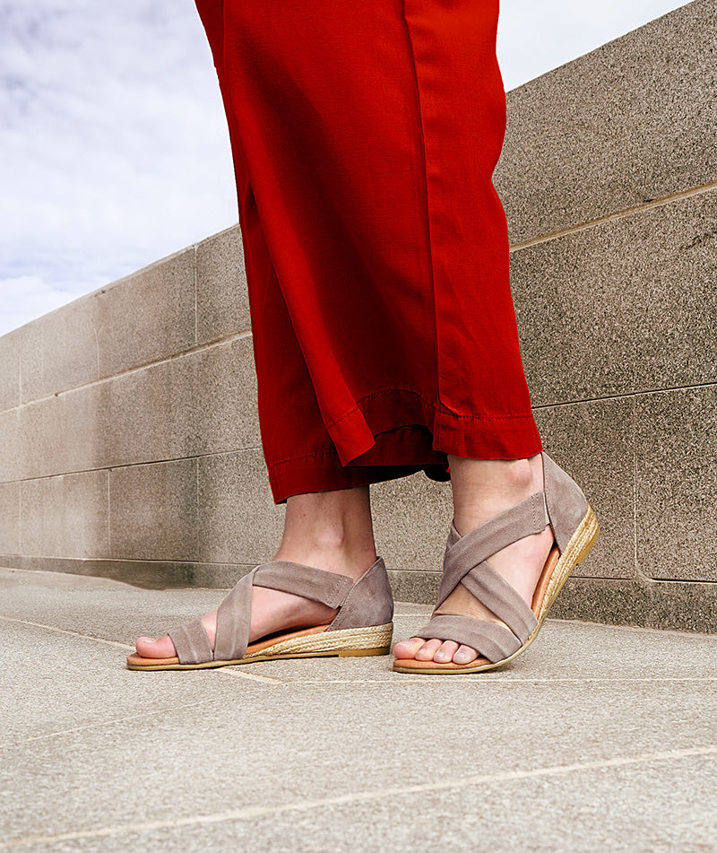 NAYARA SOFT SUEDE GREIGE ESPADRILLE SANDALS