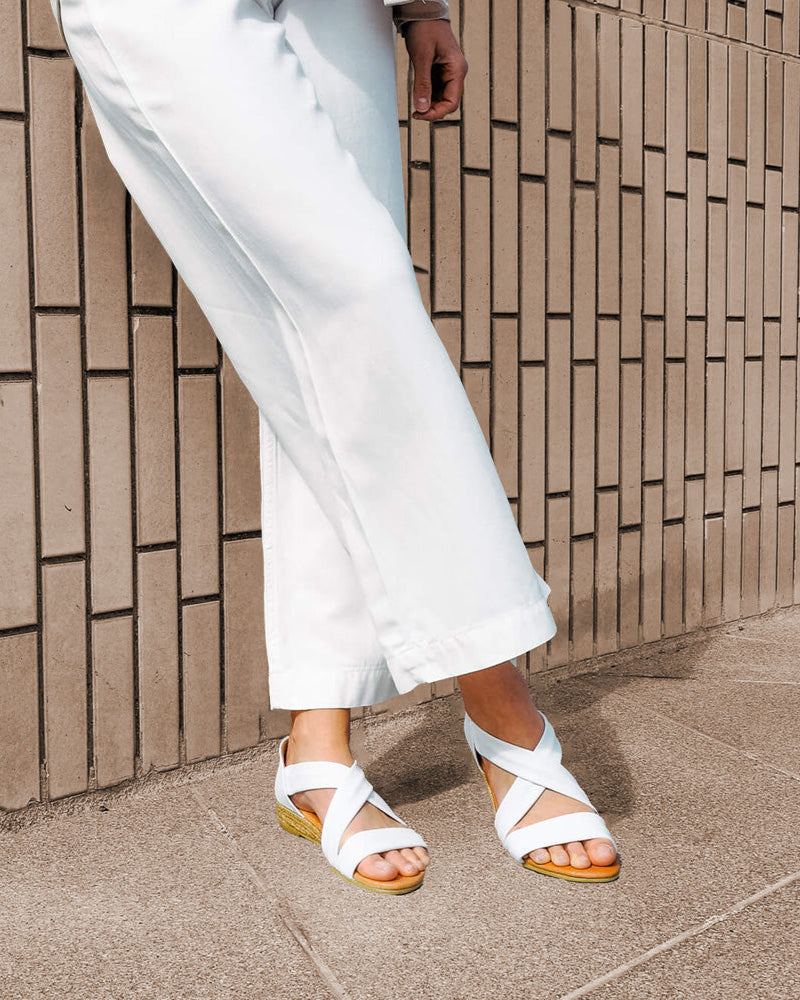 NAYARA SOFT LEATHER WHITE ESPADRILLE SANDALS