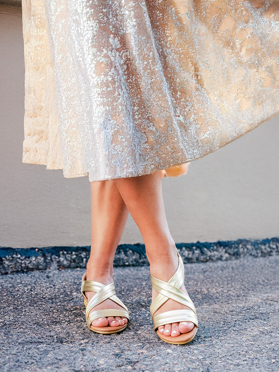 NAYARA SOFT LEATHER GOLD ESPADRILLE SANDALS