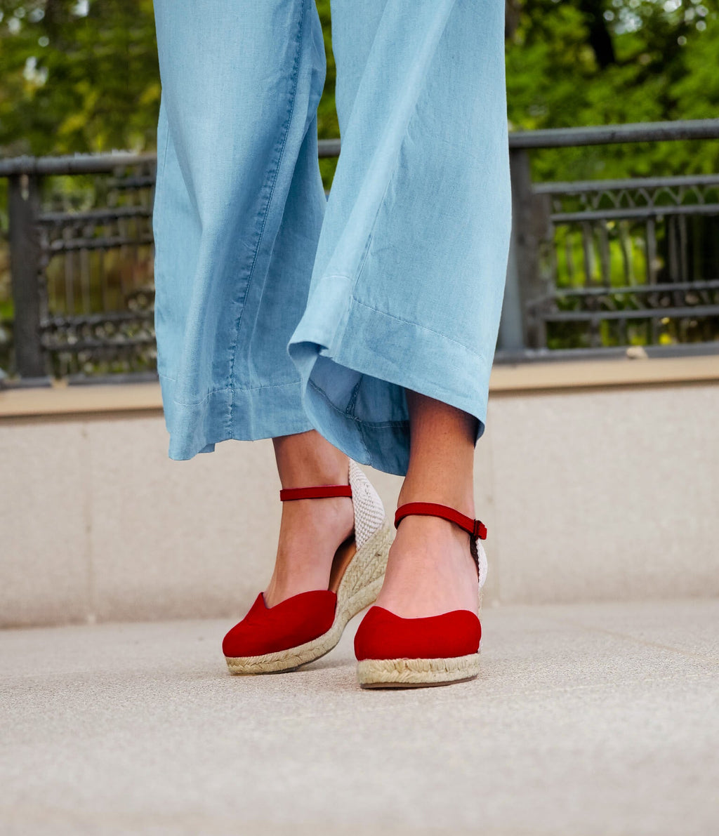 PENELOPE HOT RED SUEDE PLATFORM ESPADRILLES