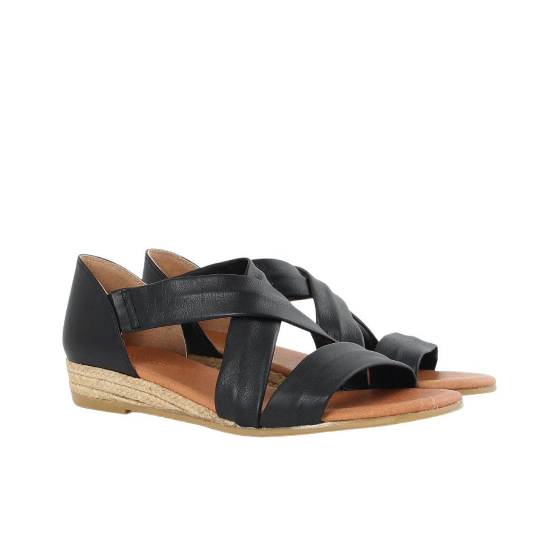 NAYARA SOFT LEATHER BLACK ESPADRILLE SANDALS
