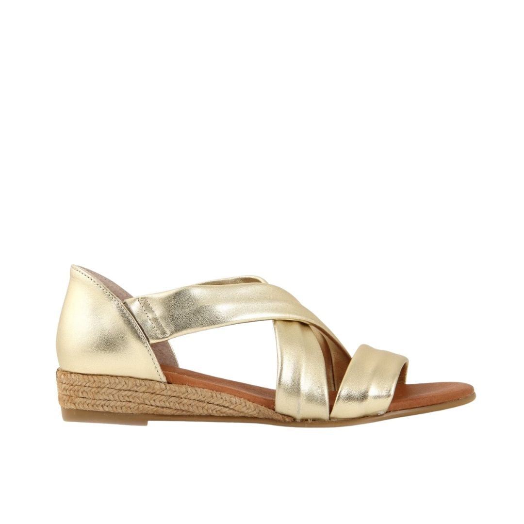 NAYARA SOFT LEATHER GOLD ESPADRILLE SANDALS