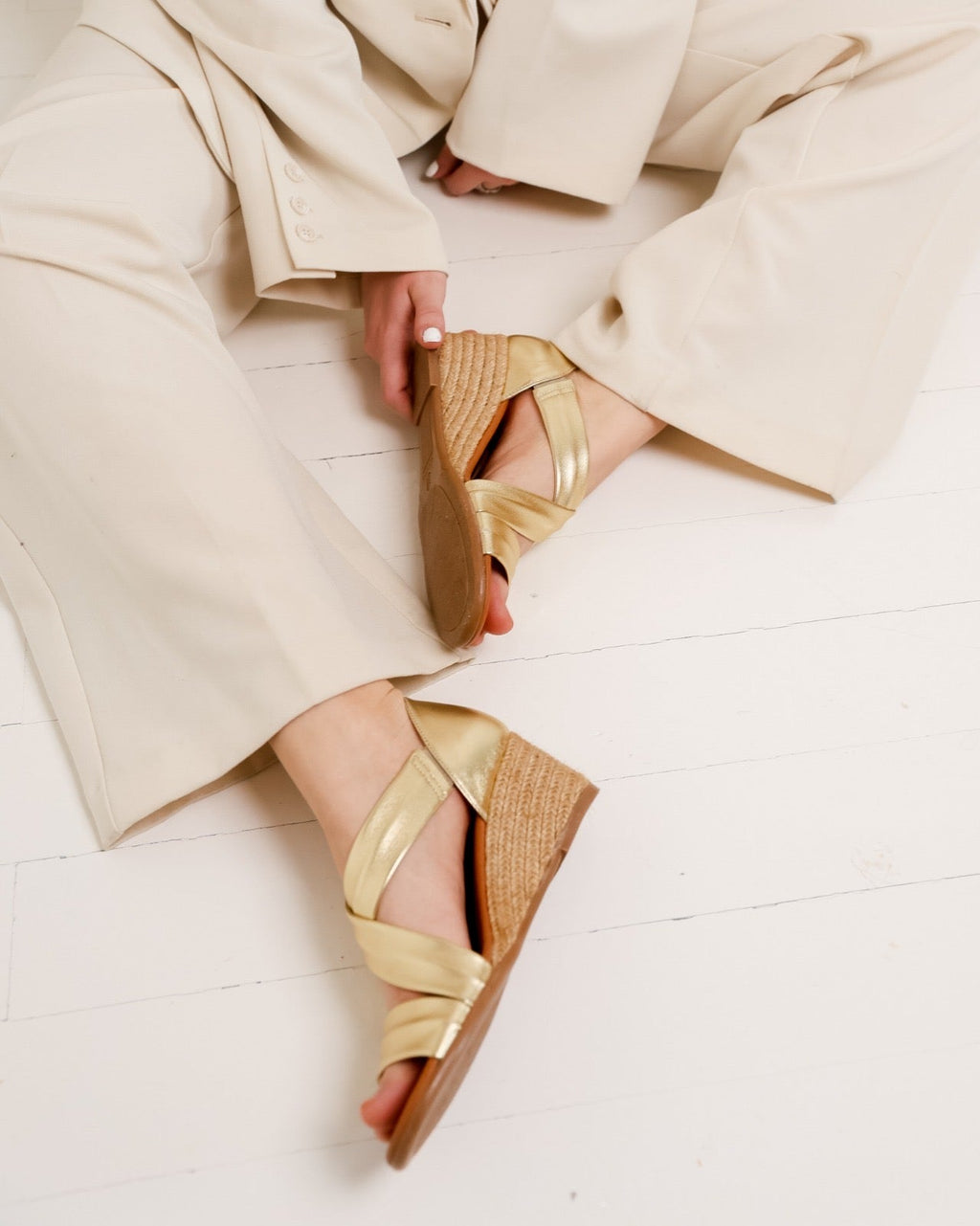 ISABEL SOFT GOLD PLATFORM ESPADRILLES